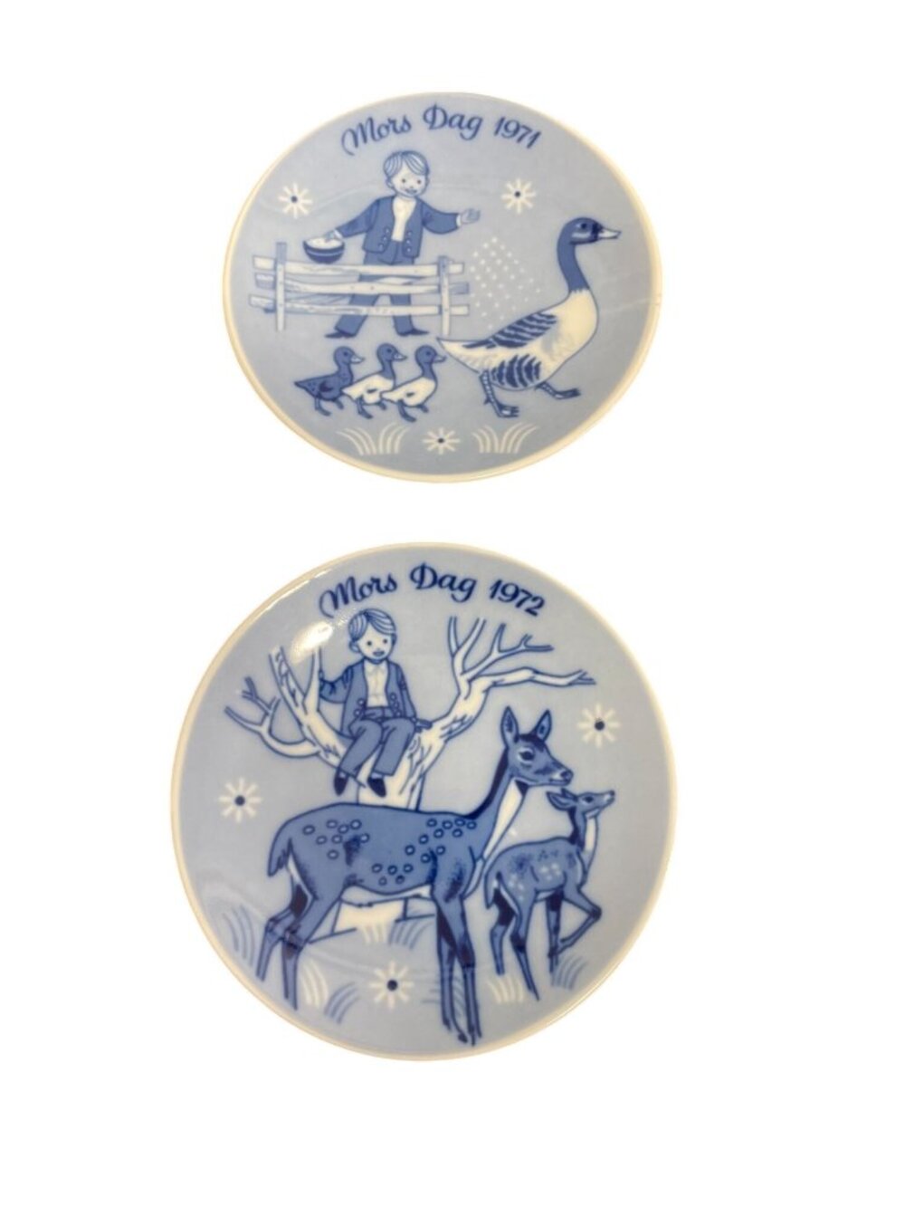 Vintage Porsgrund Norway Mothers Day Plates Lot 1971, 1972 Blue White Mors Dag